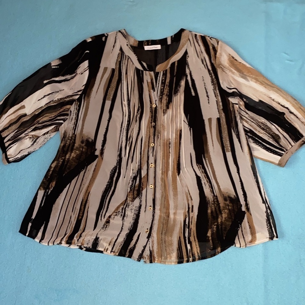 CALVIN KLEIN tunic v-neck button up 3/4 semi sheer sleeves vintage NEW size L